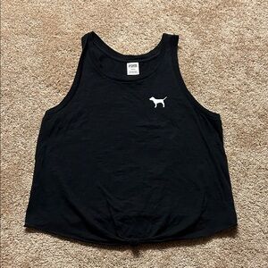 PINK Victoria's Secret Black Crewneck Tank with Logo Tag
